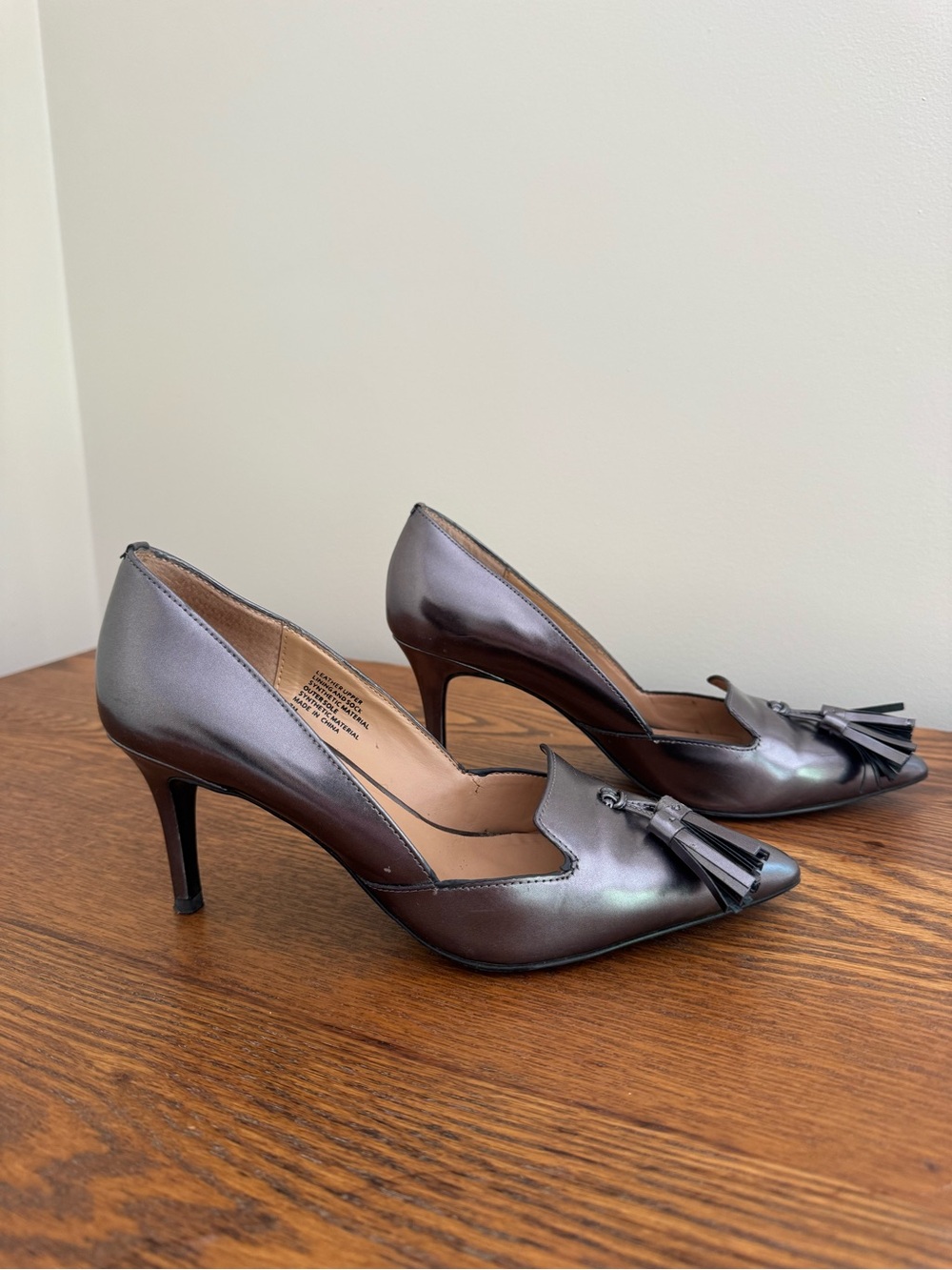 BR Pewter Tassel Pointed-Toe Pumps
